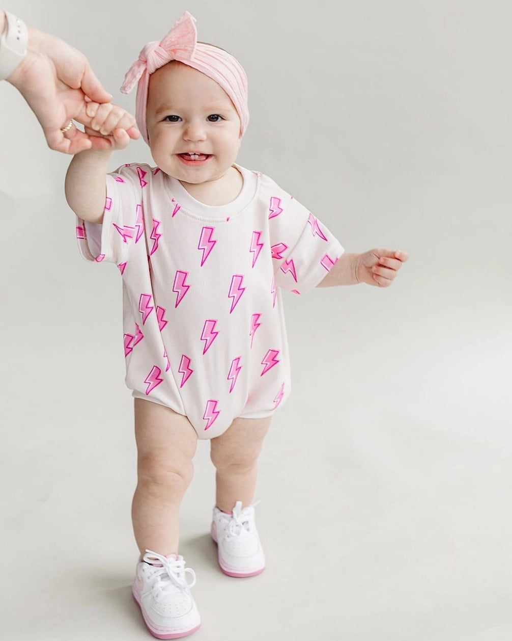 Pink Bolts Short Sleeve Bubble Romper