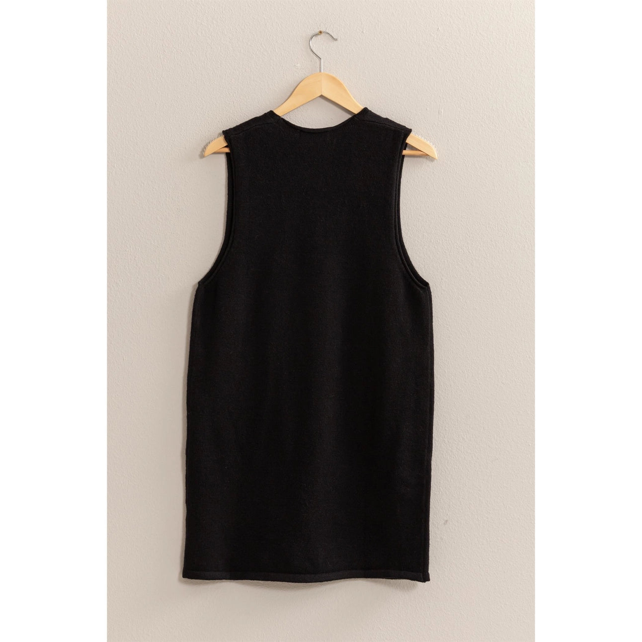 Knit Pocket Pinafore Mini Dress - Black