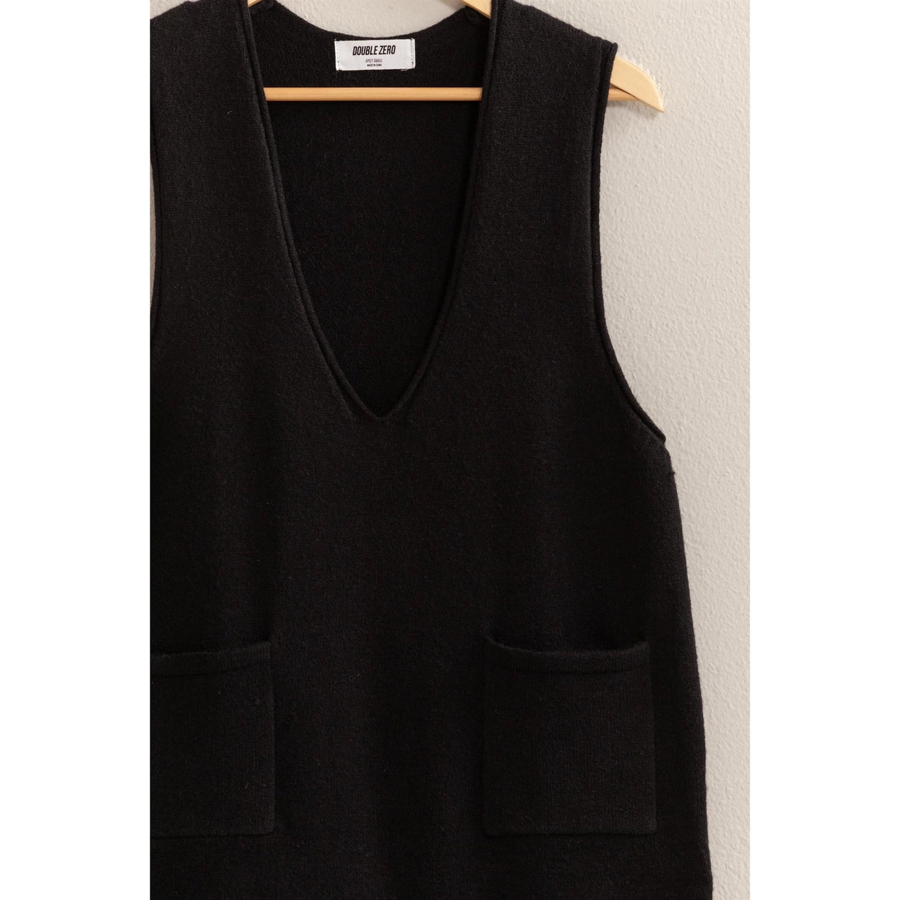 Knit Pocket Pinafore Mini Dress - Black