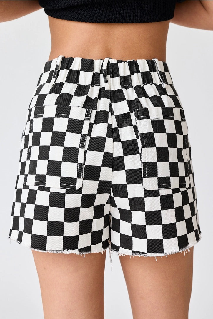 Black & White Denim Checkered Shorts