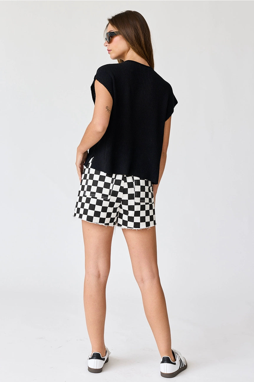 Black & White Denim Checkered Shorts