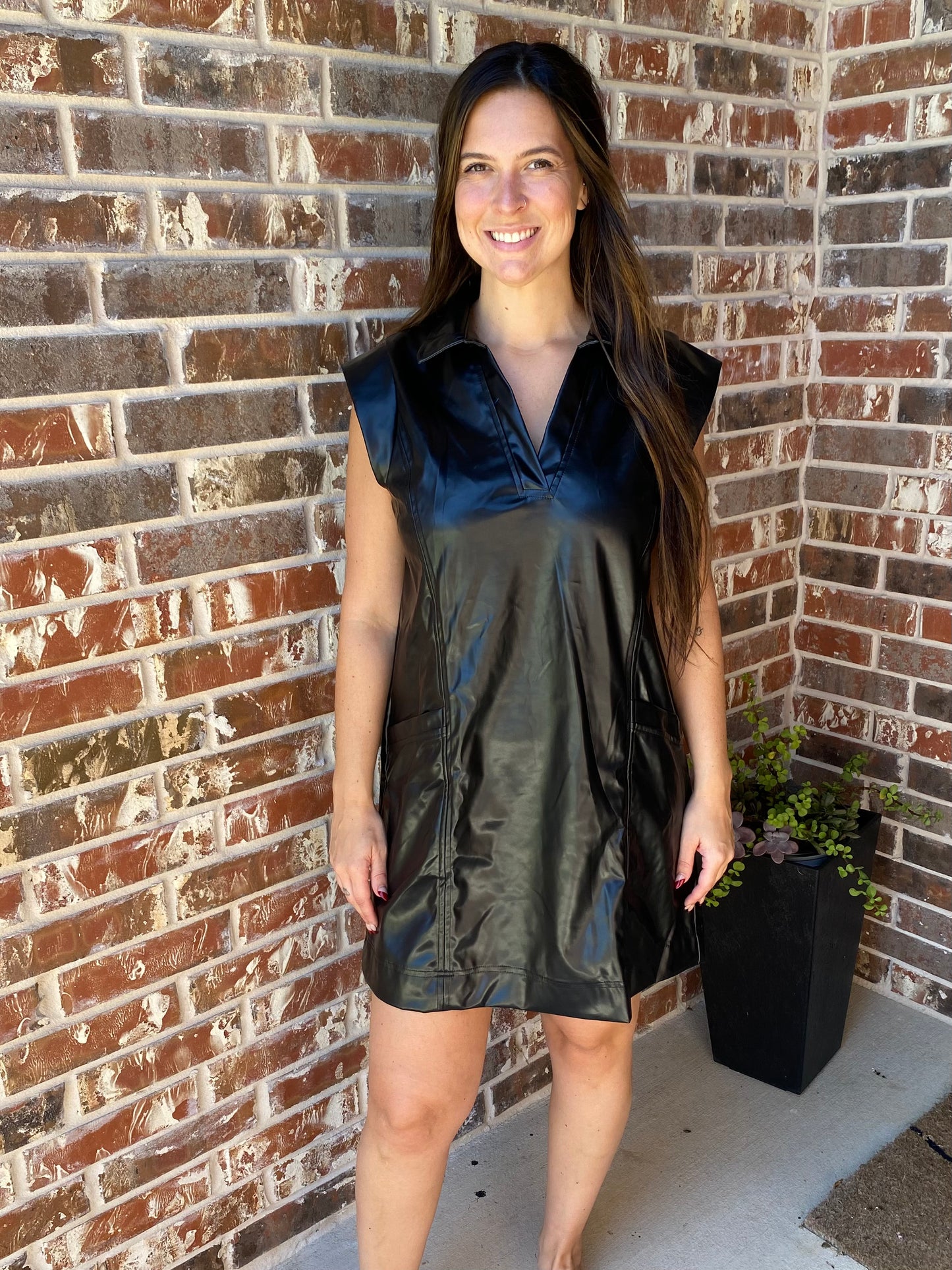 Cap Sleeved Leather Dress